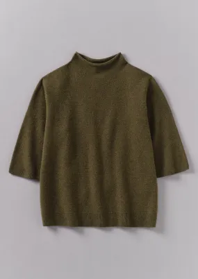 Fine Wool Cashmere Half Sleeve Sweater | Olive Melange