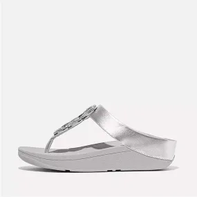 Fitflop Women Fino Crystal-Chain Leather Toe-Post Sandals |IG5-011| Silver