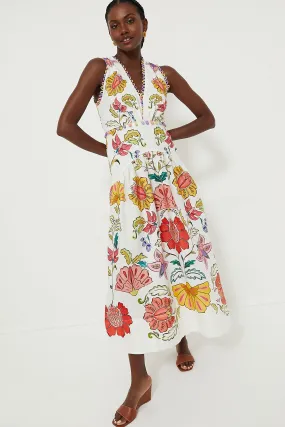 Floral Insects Off White Sleeveless Maxi Dress