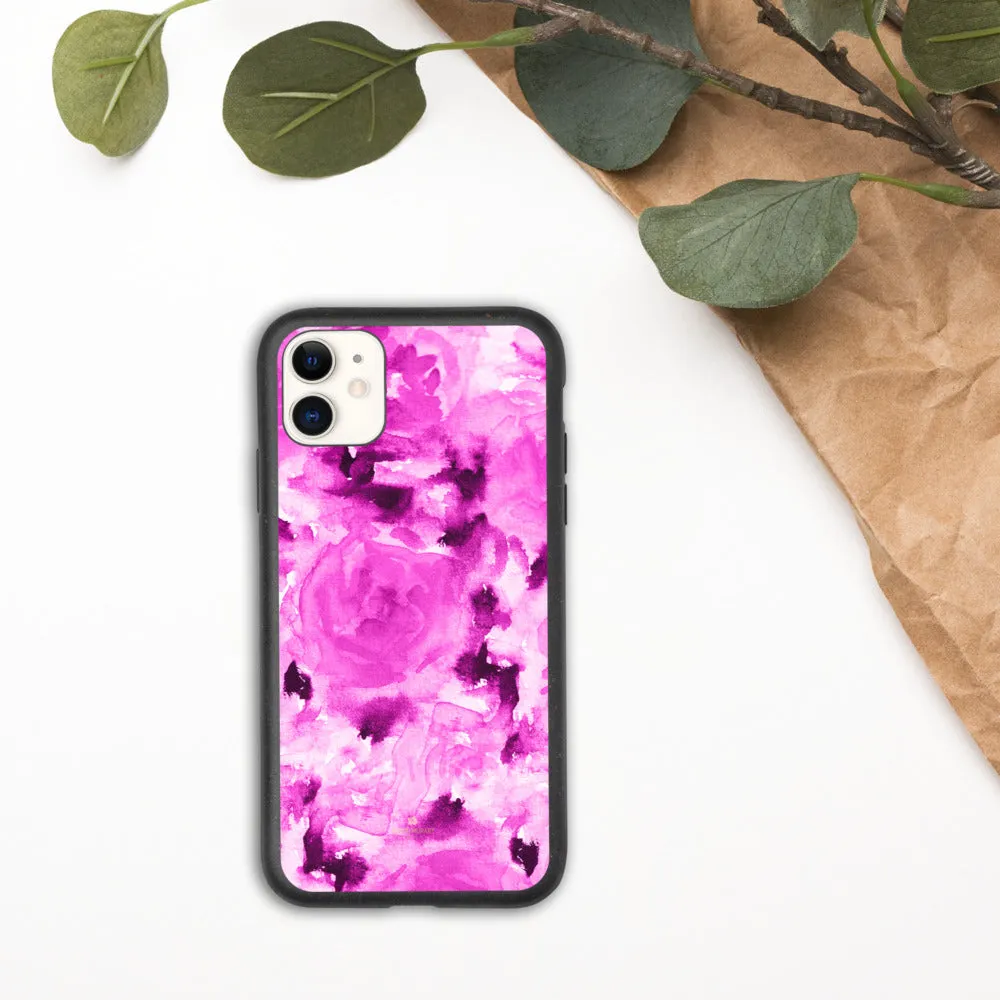 Floral Print Biodegradable Phone Case, Hot Pink Rose Flower Abstract iPhone Case-Printed in EU