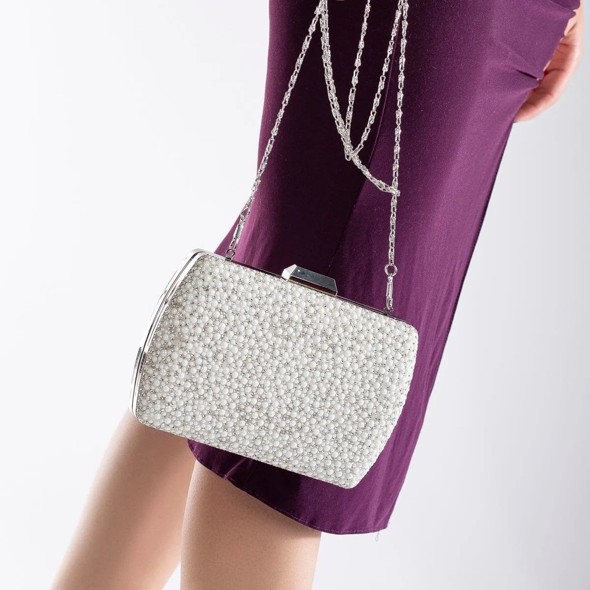 Francisca Vegan Glitter Clutch | Pearl