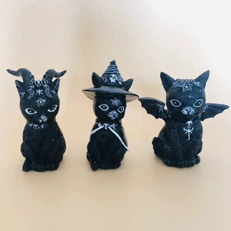 Garden Witch Cat Sculpture Gothic Kitten Decoration Halloween Magic Cat Statue Resin Craft Ornament Home Outdoor Courtyard Decor