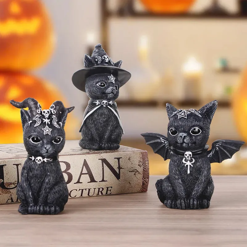 Garden Witch Cat Sculpture Gothic Kitten Decoration Halloween Magic Cat Statue Resin Craft Ornament Home Outdoor Courtyard Decor