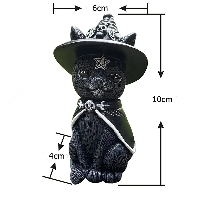 Garden Witch Cat Sculpture Gothic Kitten Decoration Halloween Magic Cat Statue Resin Craft Ornament Home Outdoor Courtyard Decor