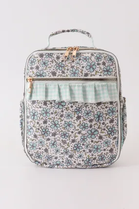 Green floral ruffle lunch bag