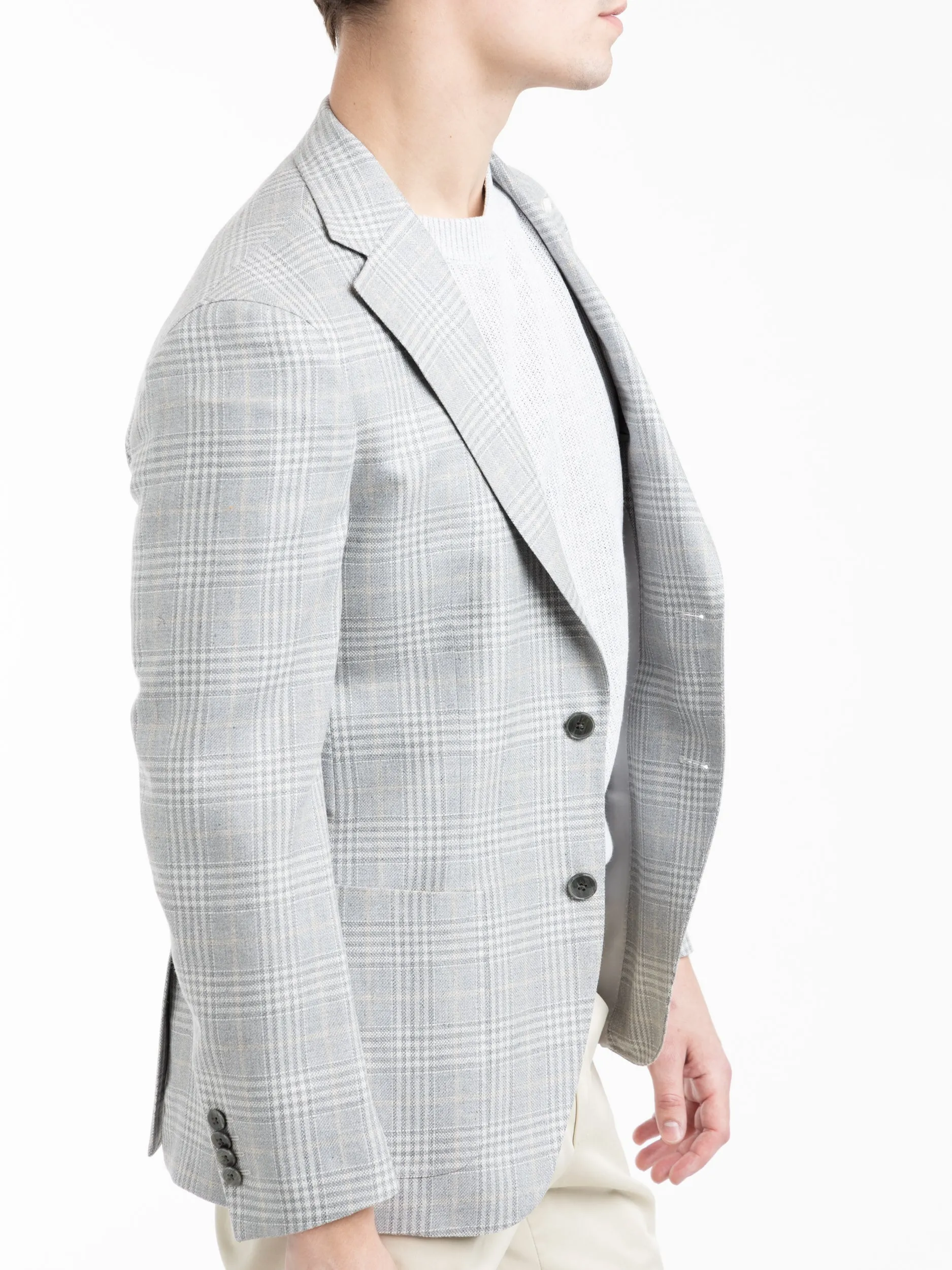 Grey Silk-Wool Prince of Wales Sport Jacket