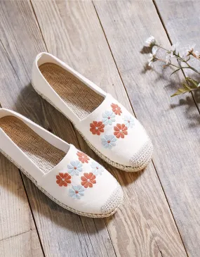 Handmade Linen-Embroidered Simple Flat Shoes