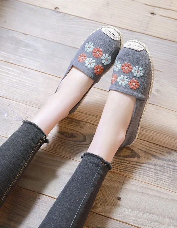 Handmade Linen-Embroidered Simple Flat Shoes