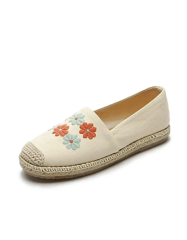 Handmade Linen-Embroidered Simple Flat Shoes