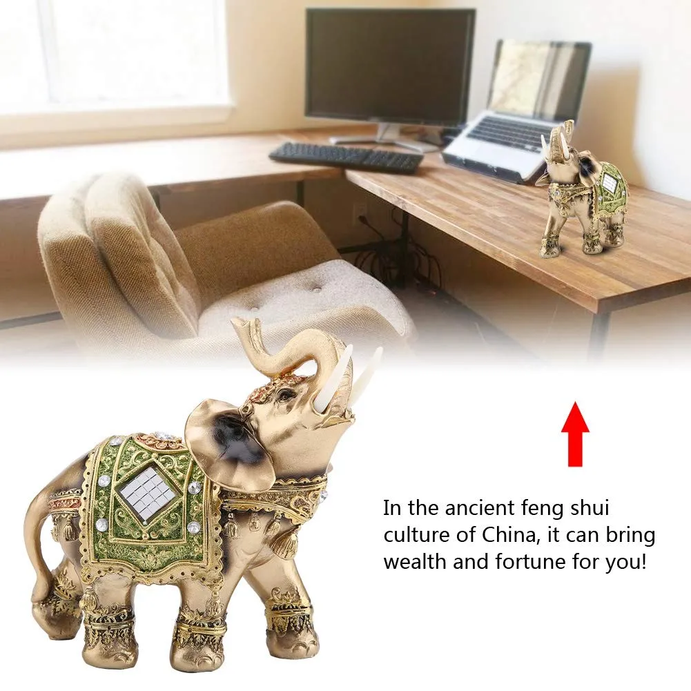 Hilitand Elephant Statue,Lucky Feng Shui Green Elephant Statue Sculpture Wealth Figurine Gift,for Home, Office, Hotel or CafeL