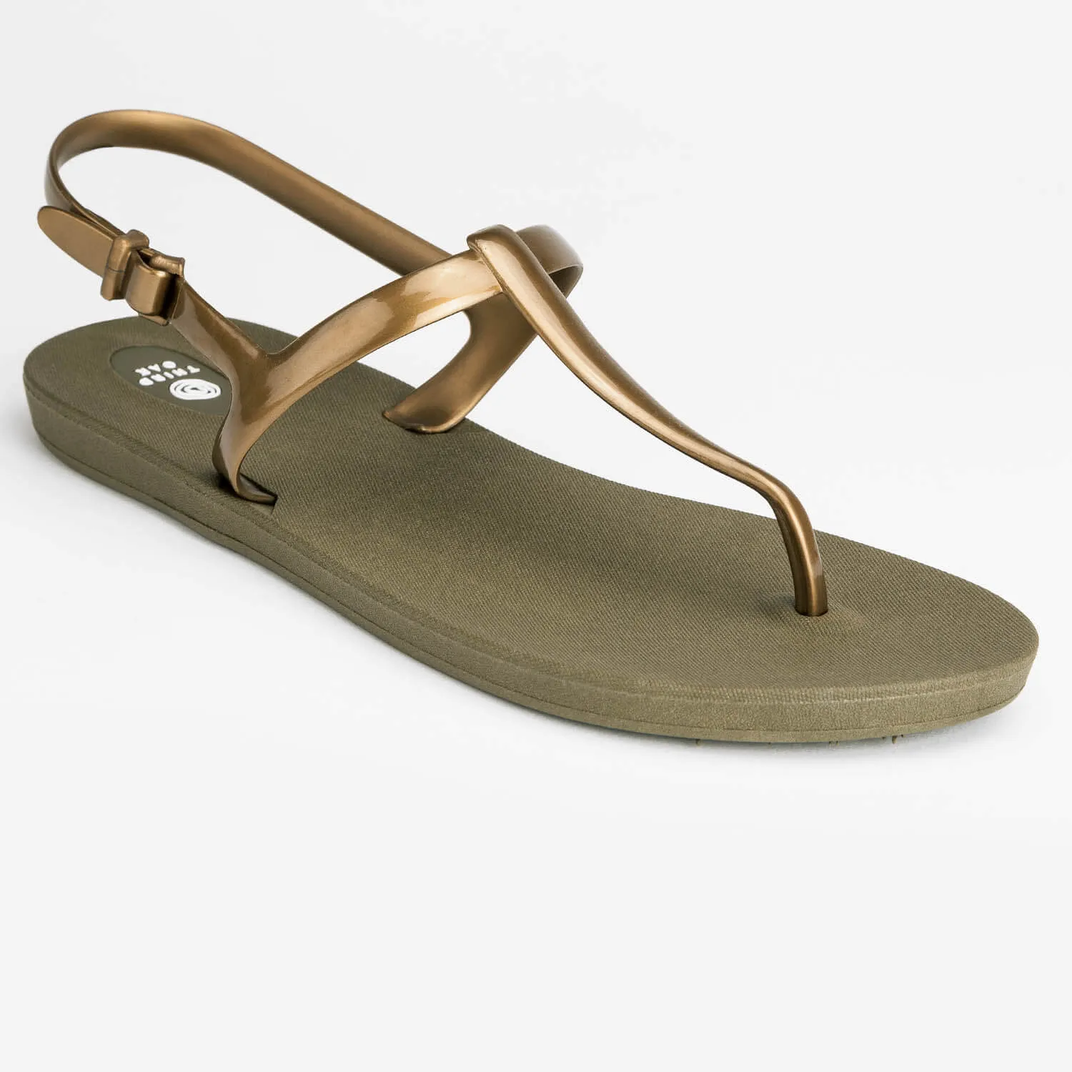 Journey T-Strap Sandals in Moss Gold