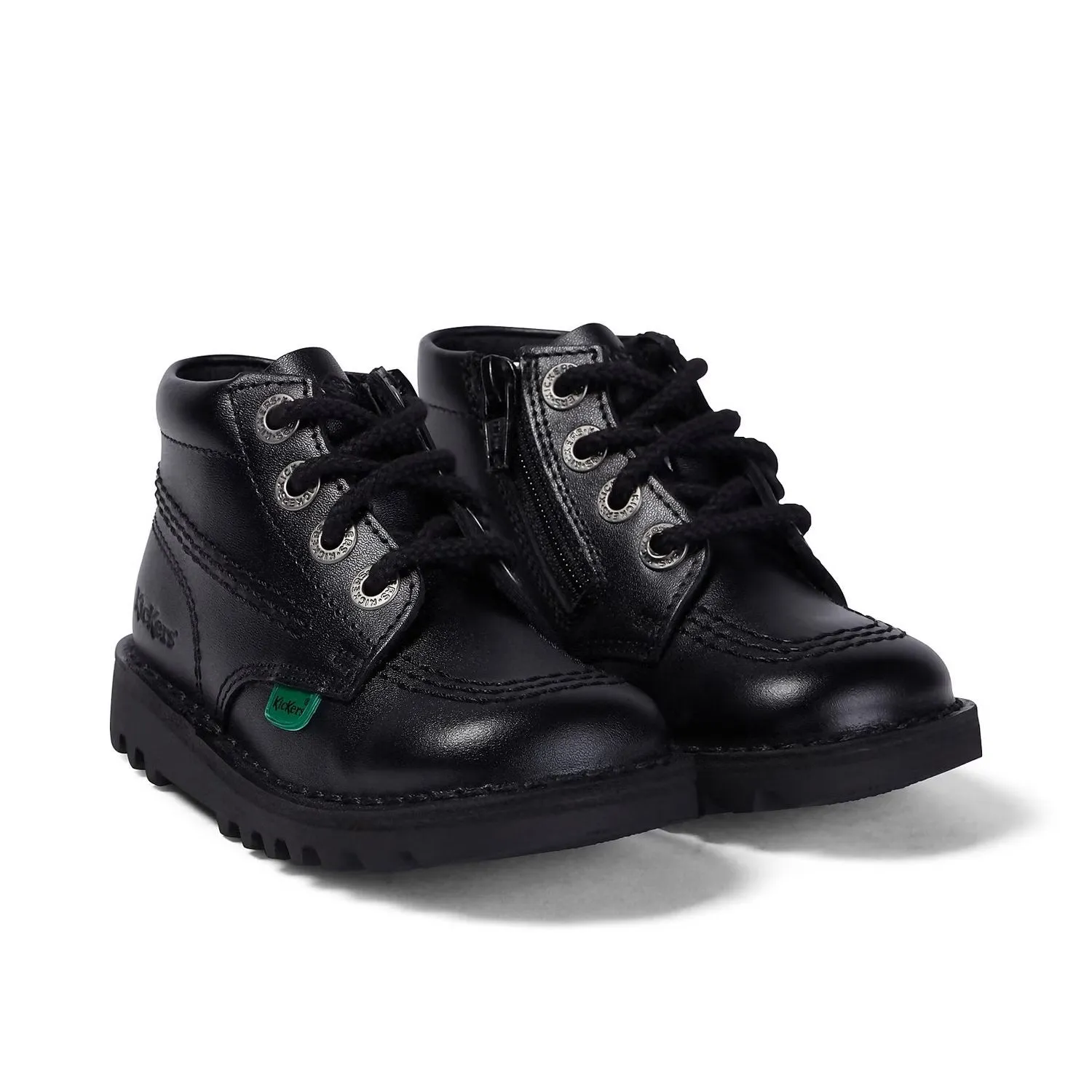 Kickers: Kick Hi Zip Unisex School Shoes - Black Leather