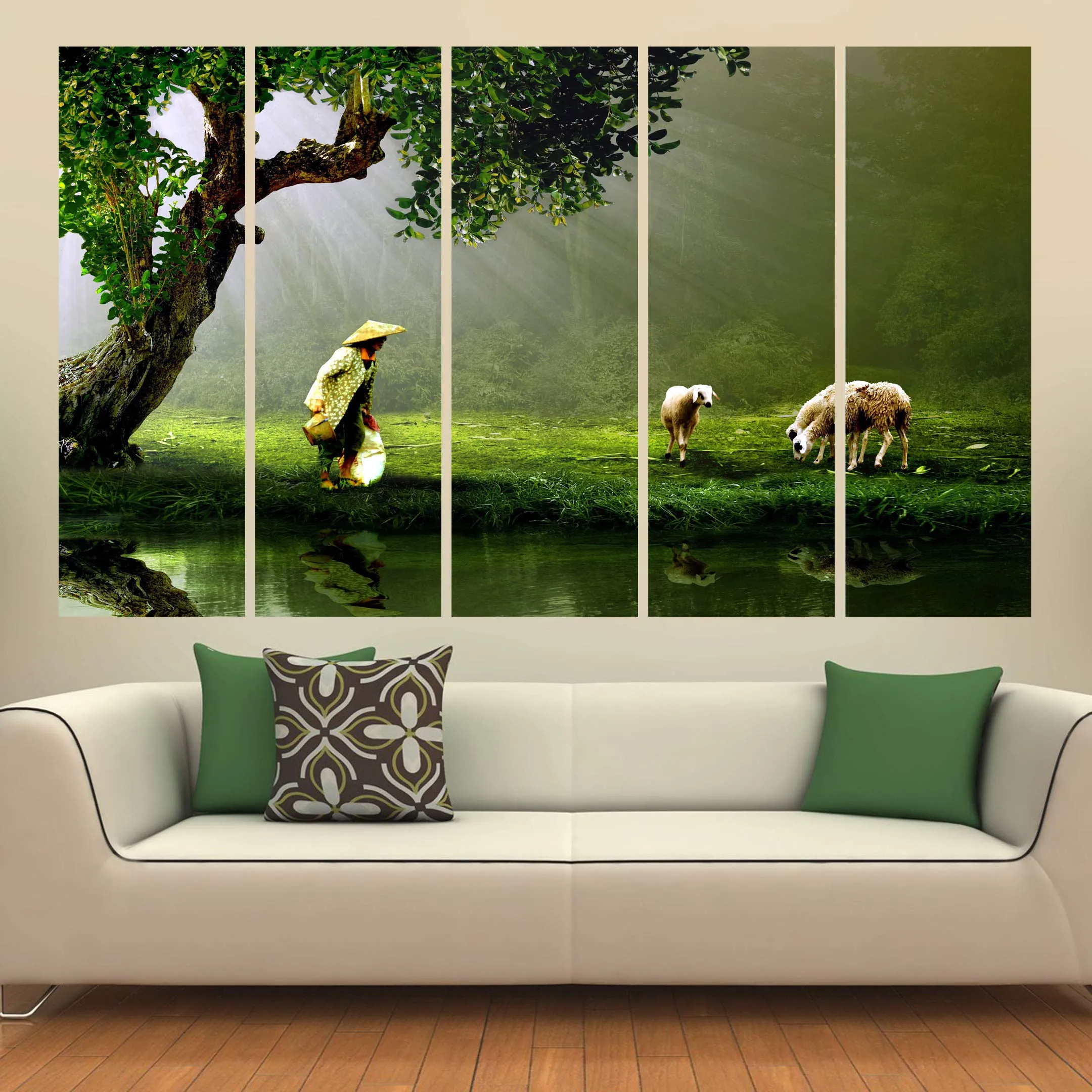 KYARA ARTS Multiple Frames, Beautiful Nature Big Size Wall Painting for Living Room, Bedroom, Office, Hotels, Drawing Room Wooden Framed Digital Painting (50inch x 30inch