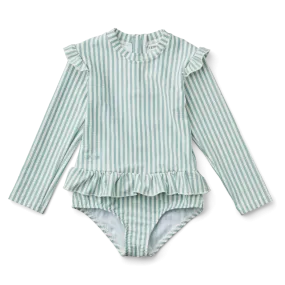 Liewood Sille Seersucker SwimSuit | Y/D Stripe: Sea Blue/WhIte