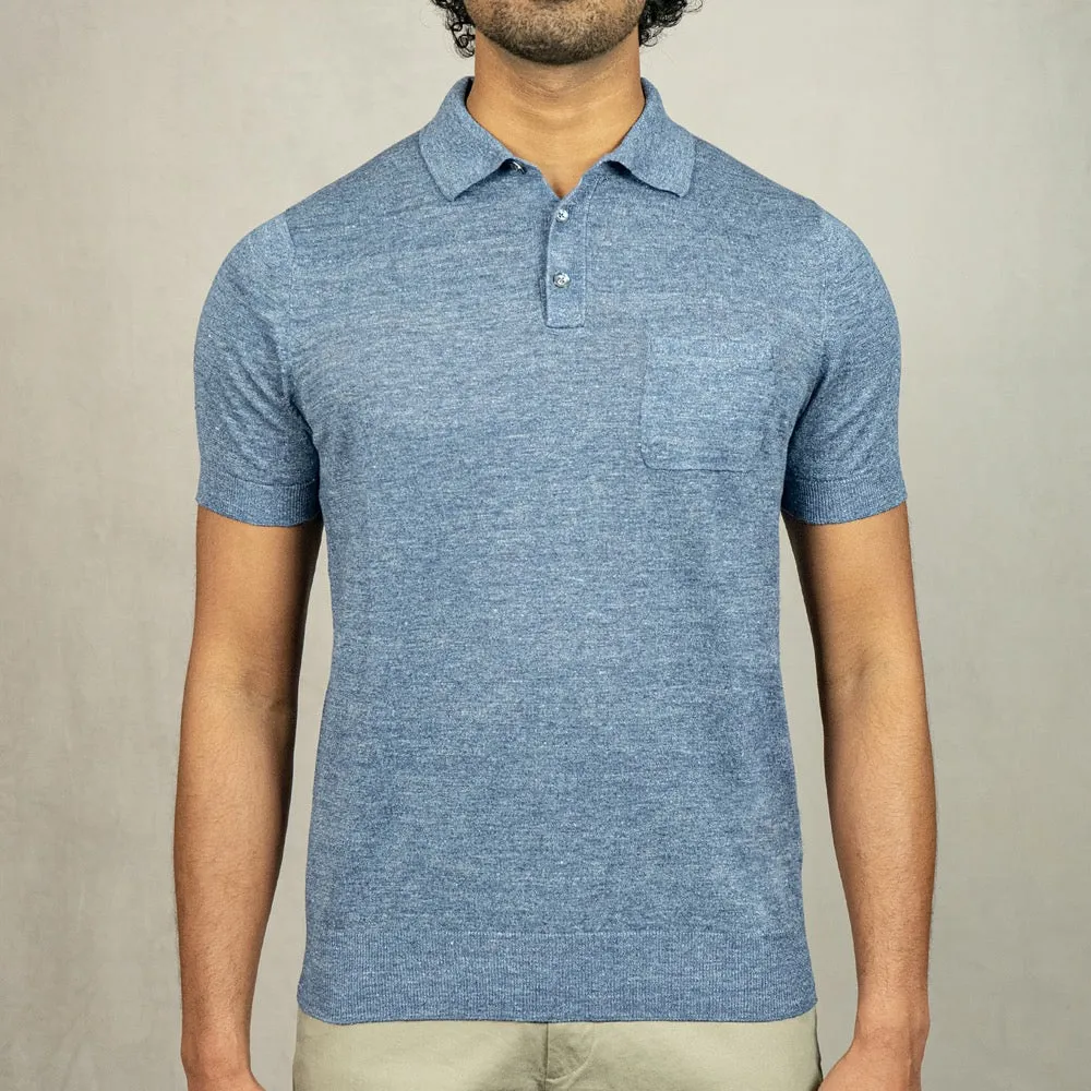 Light Blue Linen-Cotton Polo Shirt