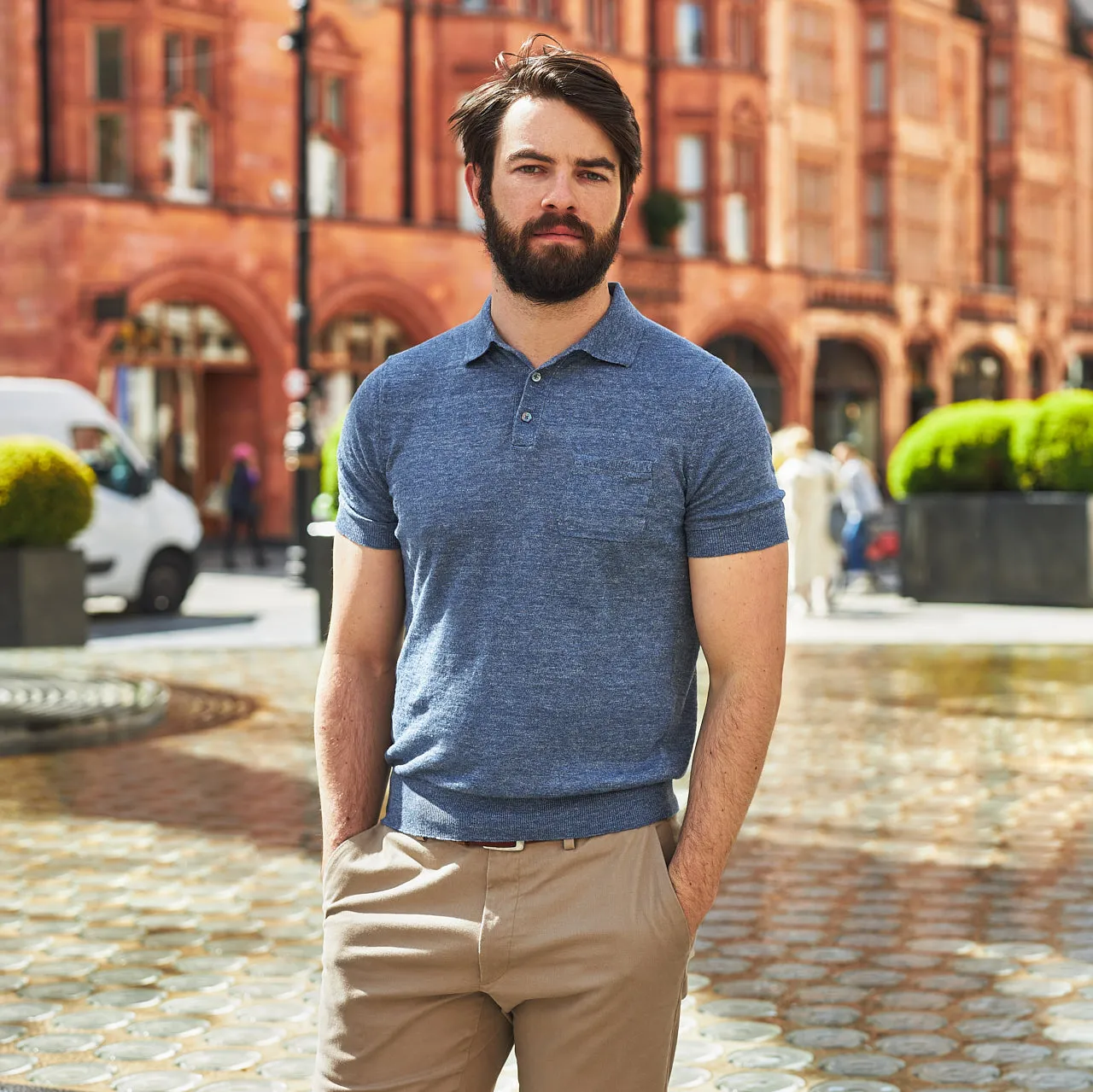 Light Blue Linen-Cotton Polo Shirt