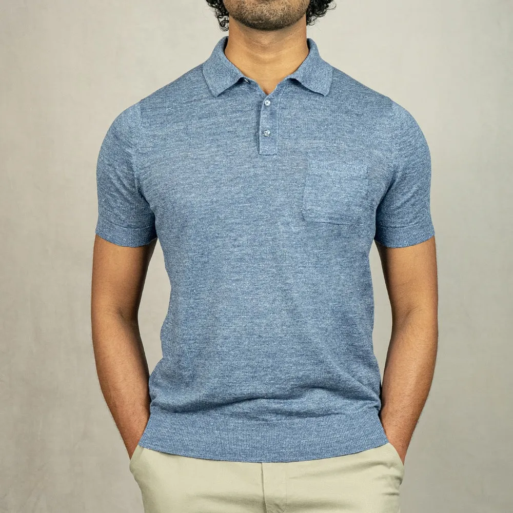 Light Blue Linen-Cotton Polo Shirt