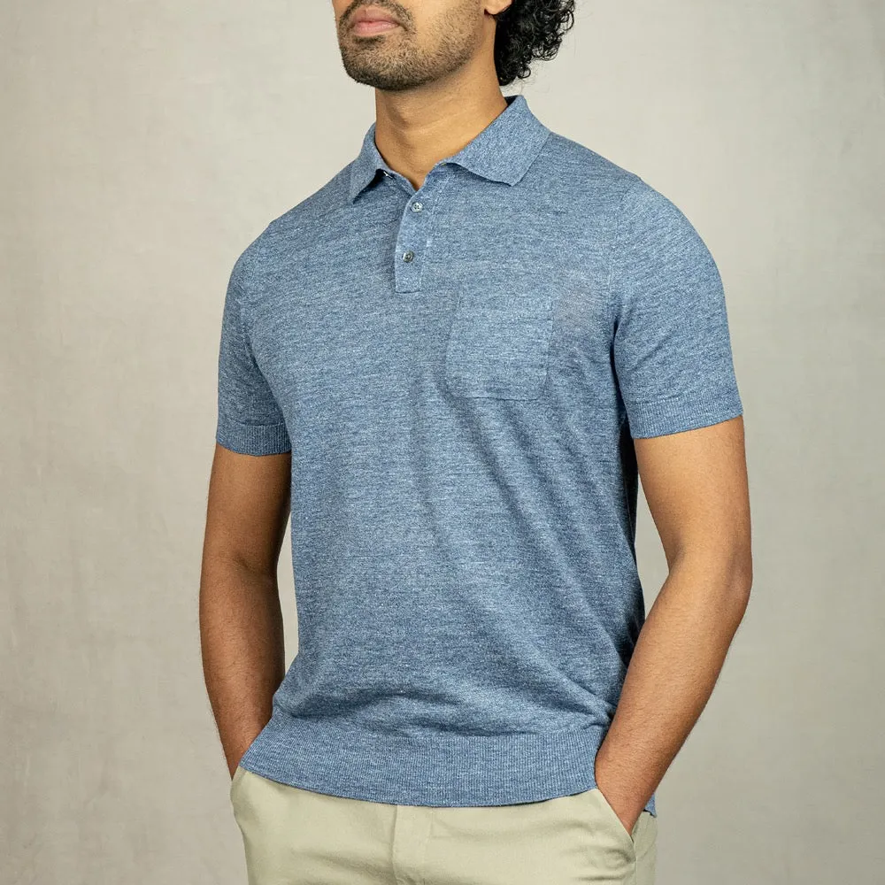 Light Blue Linen-Cotton Polo Shirt