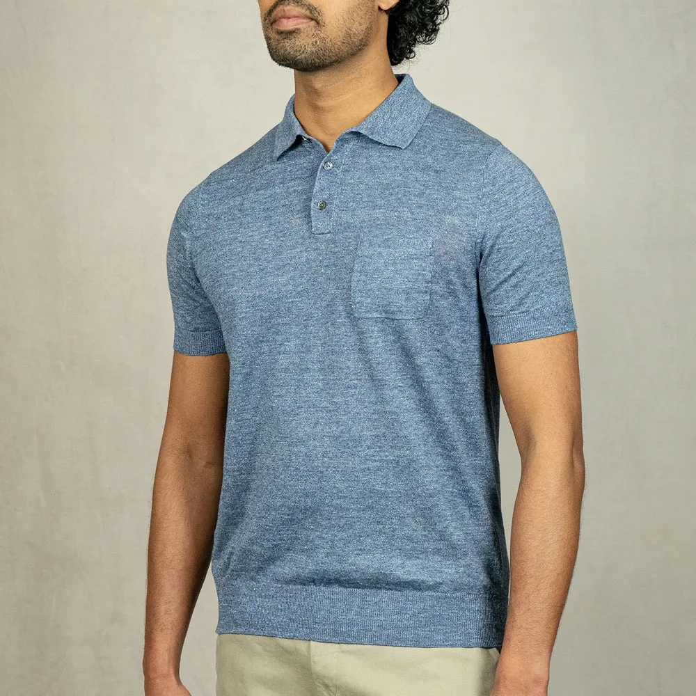 Light Blue Linen-Cotton Polo Shirt