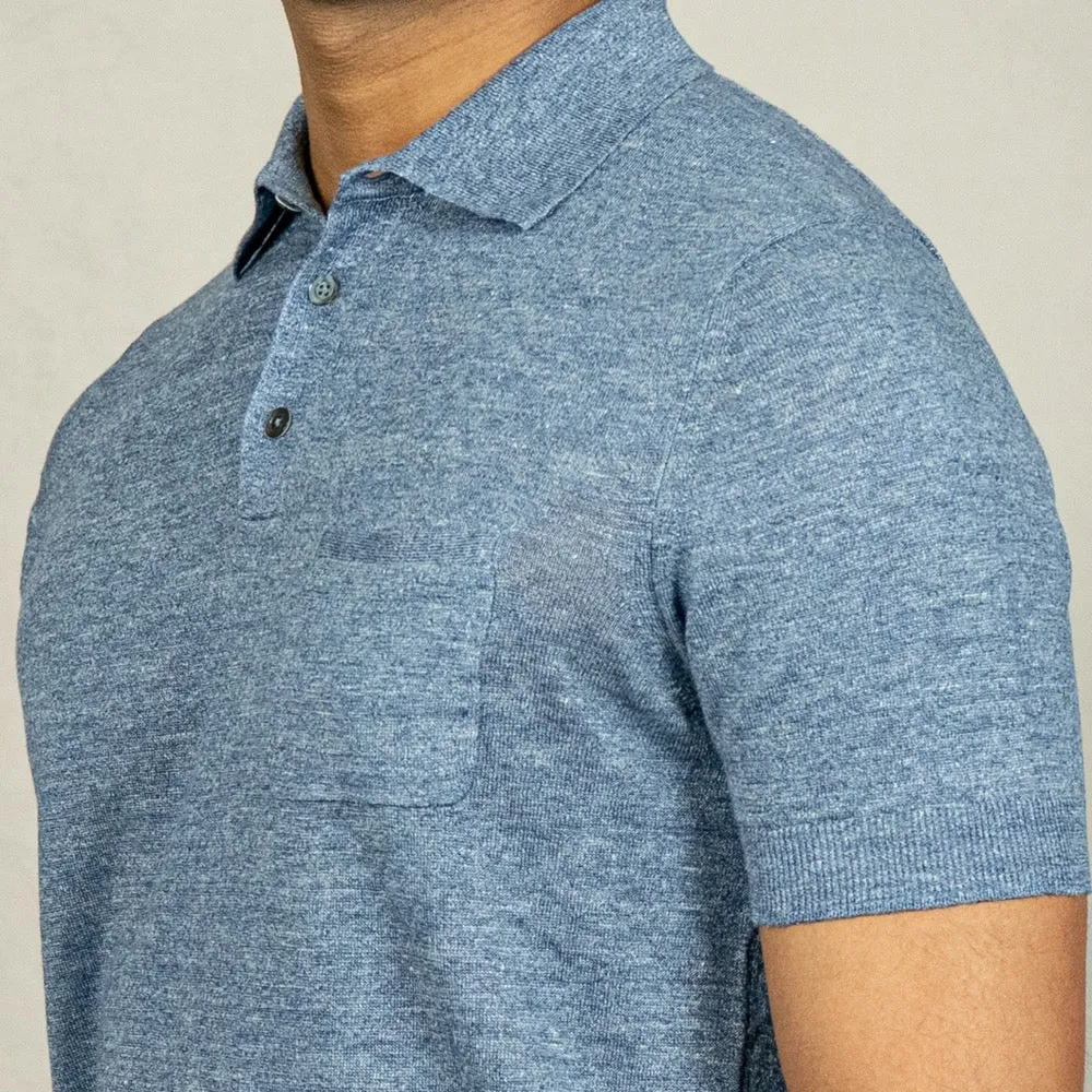 Light Blue Linen-Cotton Polo Shirt