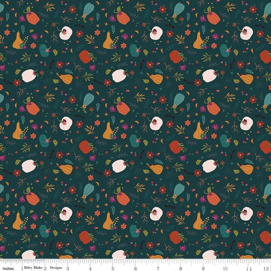 Little Witch Pumpkin Patch Jade Yardage by Jennifer Long | Riley Blake Designs