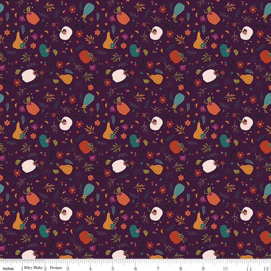 Little Witch Pumpkin Patch Purple Yardage by Jennifer Long | Riley Blake Designs