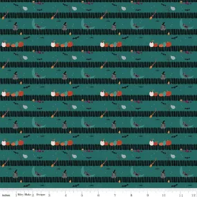 Little Witch Sitting on a Gate Teal Yardage by Jennifer Long | Riley Blake Designs