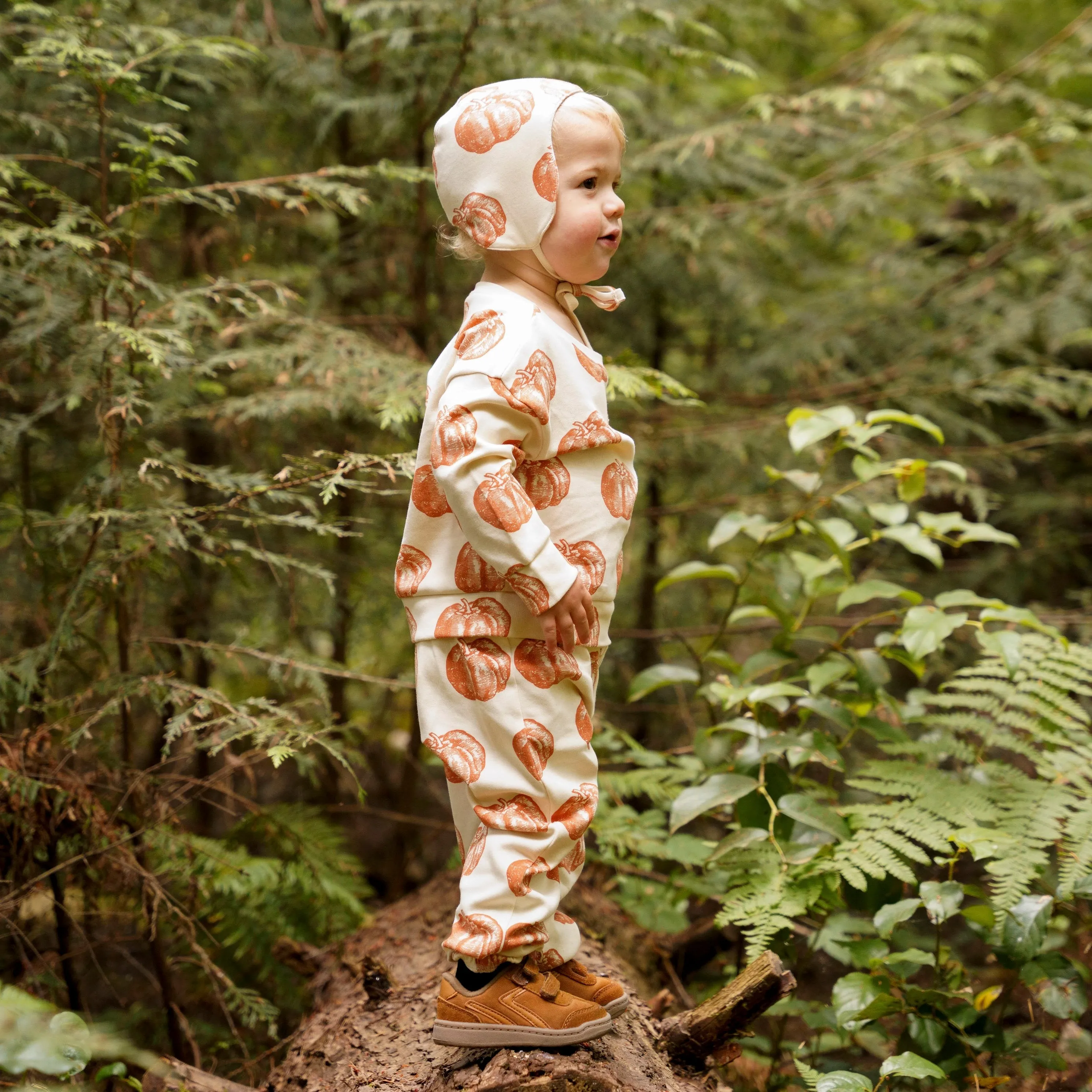 long sleeve boxy topstitch tee   relaxed jogger set | harvest pumpkin | organic cotton interlock