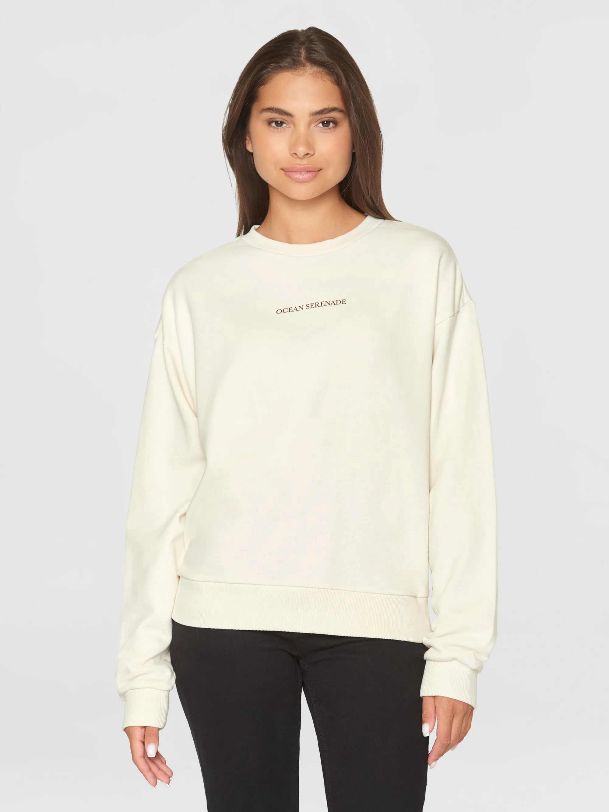 Loose back printed crew neck sweat - Egret