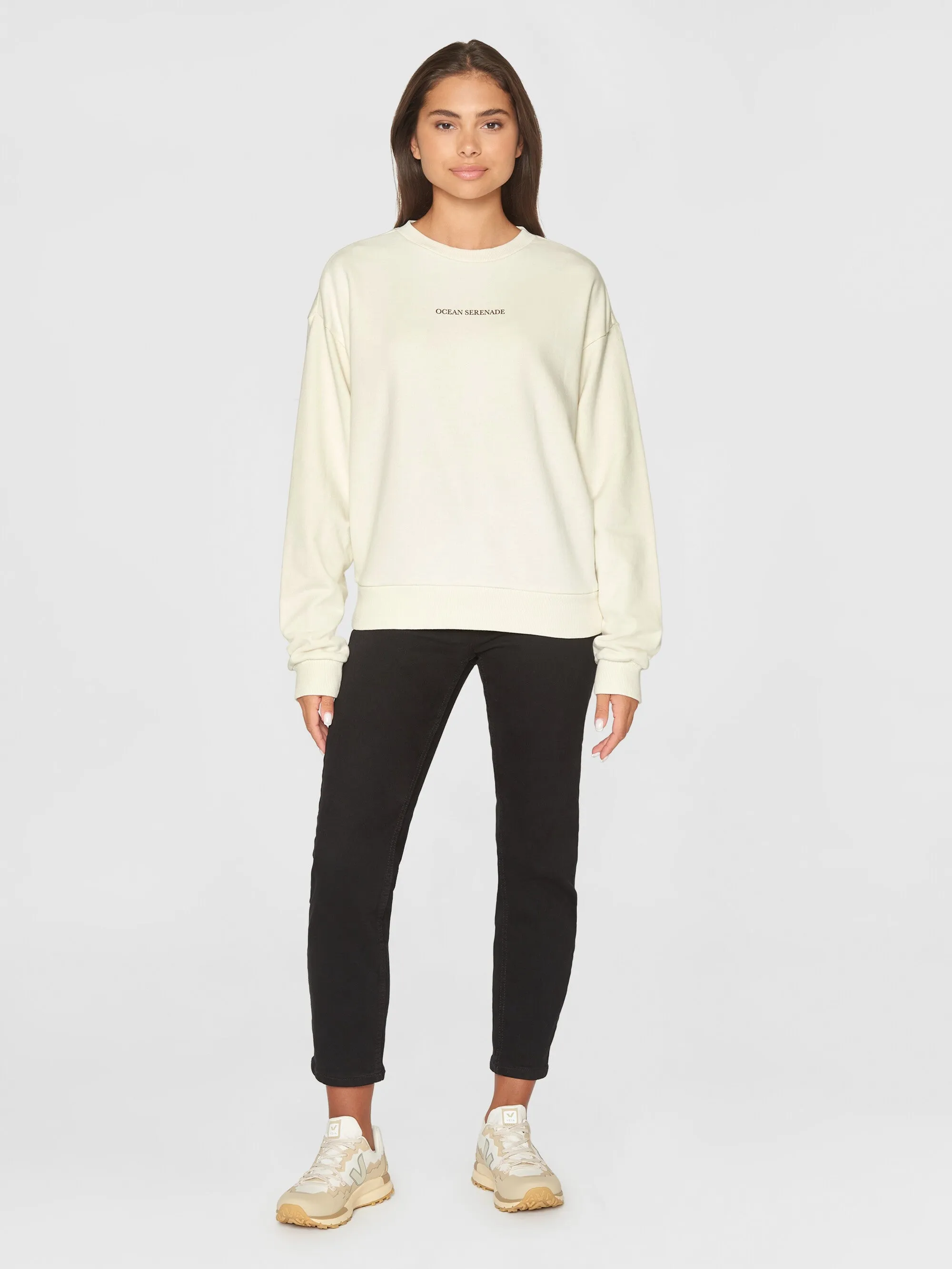 Loose back printed crew neck sweat - Egret