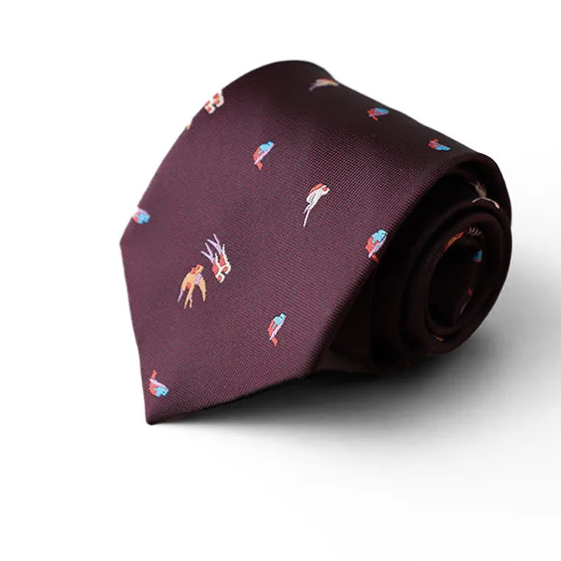 Men's Burgundy Animal Motifs Formal Necktie