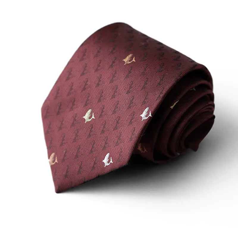 Men's Burgundy Animal Motifs Formal Necktie