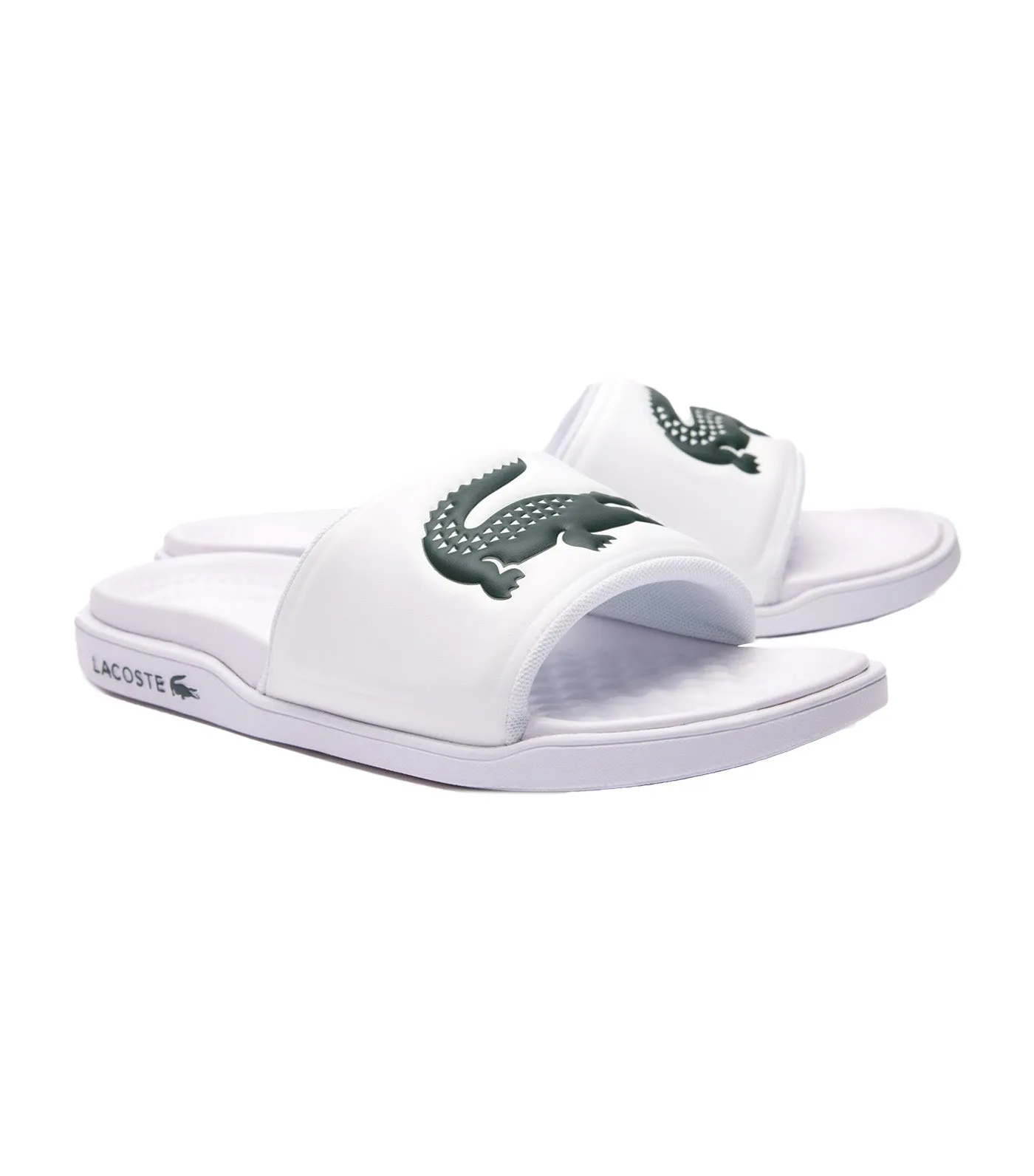 Men's Croco Dualiste Synthetic Logo Strap Slides White/Dark Green