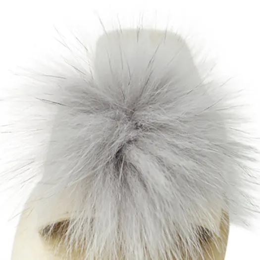 Mink Pom Pom Real Fur Slide - Espadrille Flat Sandals for Women