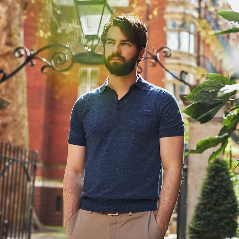 Navy Linen-Cotton Polo Shirt