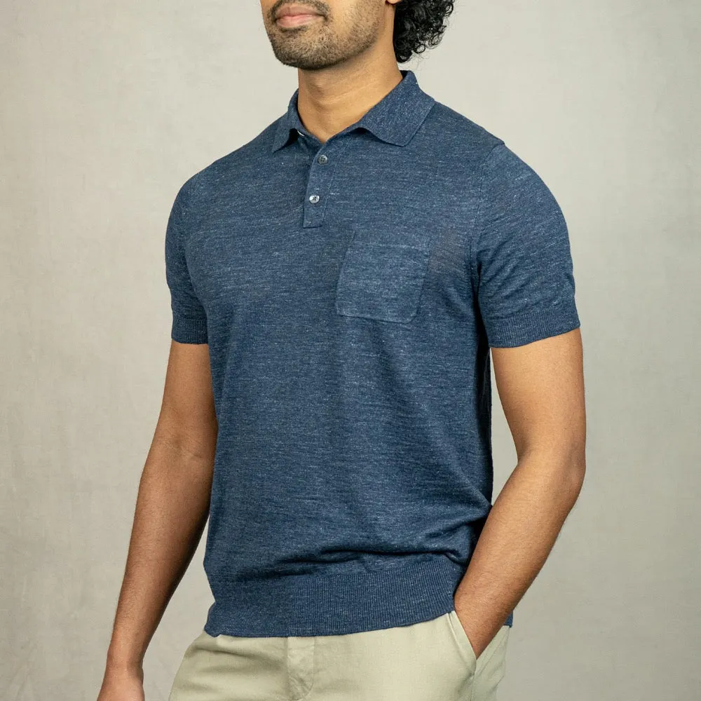 Navy Linen-Cotton Polo Shirt