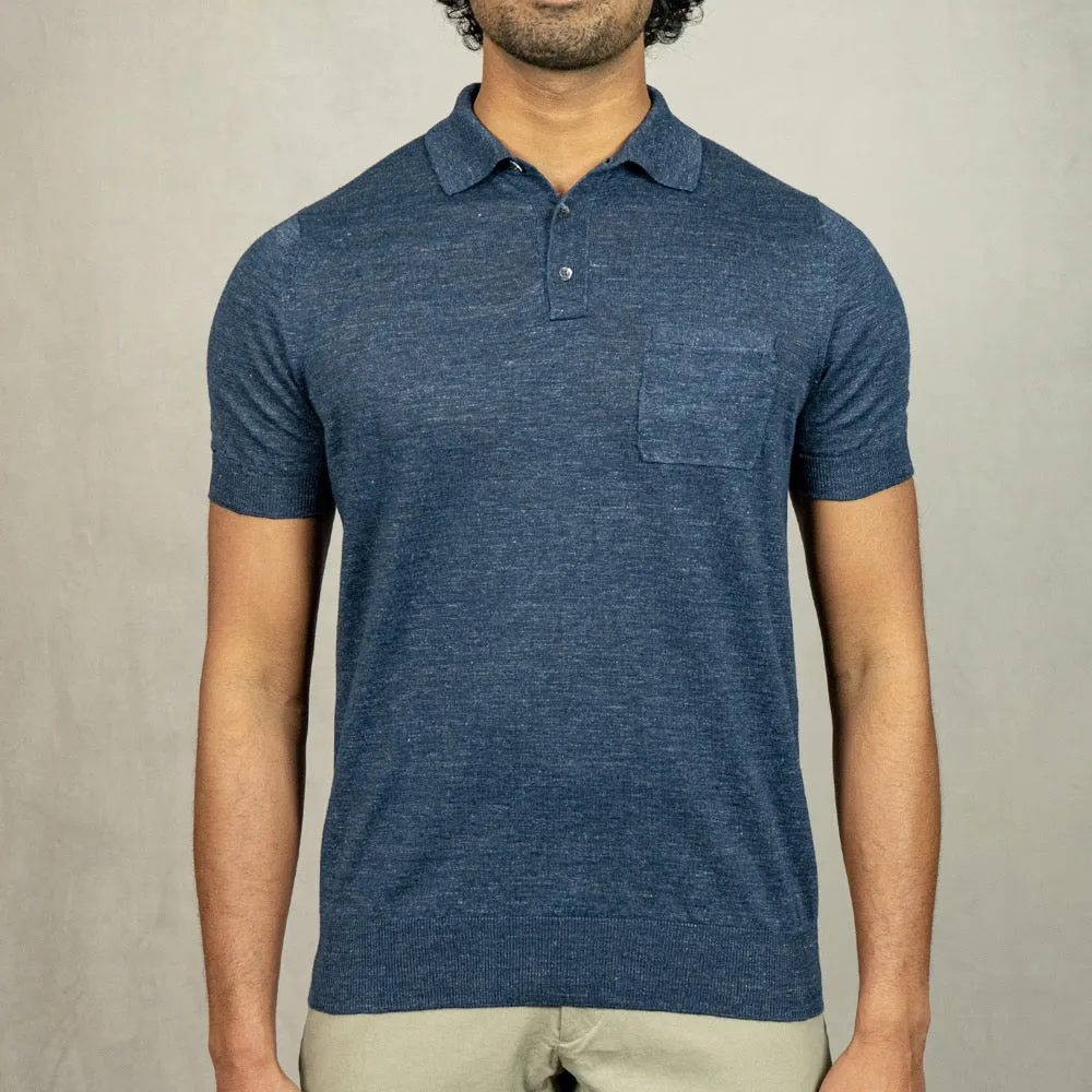 Navy Linen-Cotton Polo Shirt