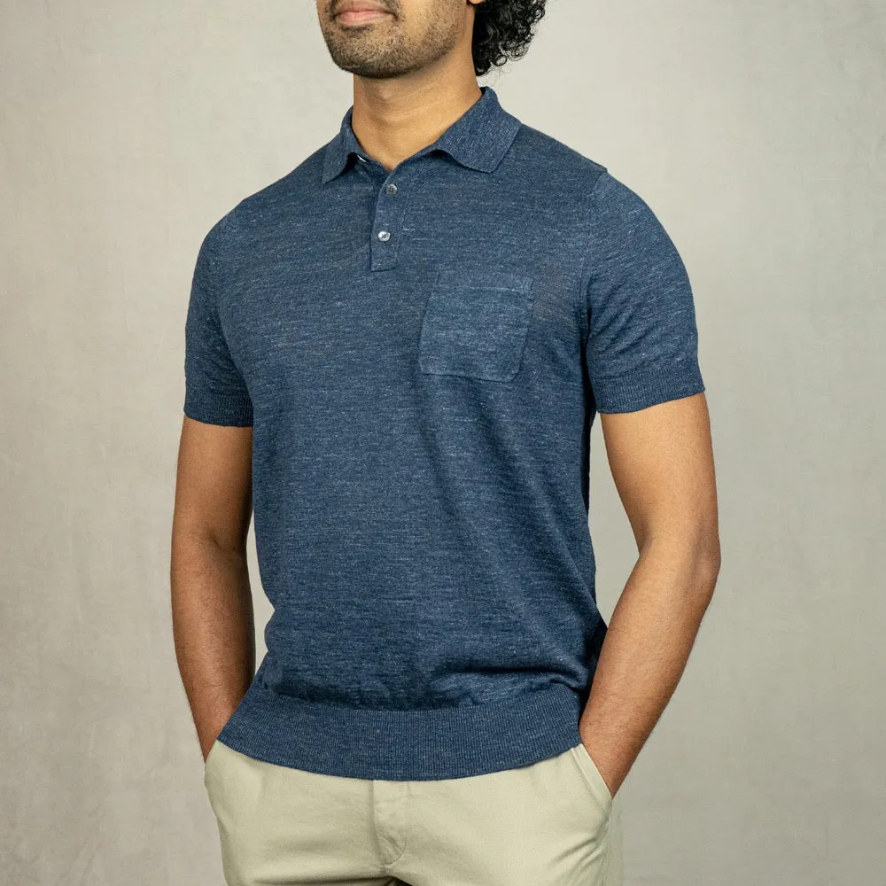 Navy Linen-Cotton Polo Shirt