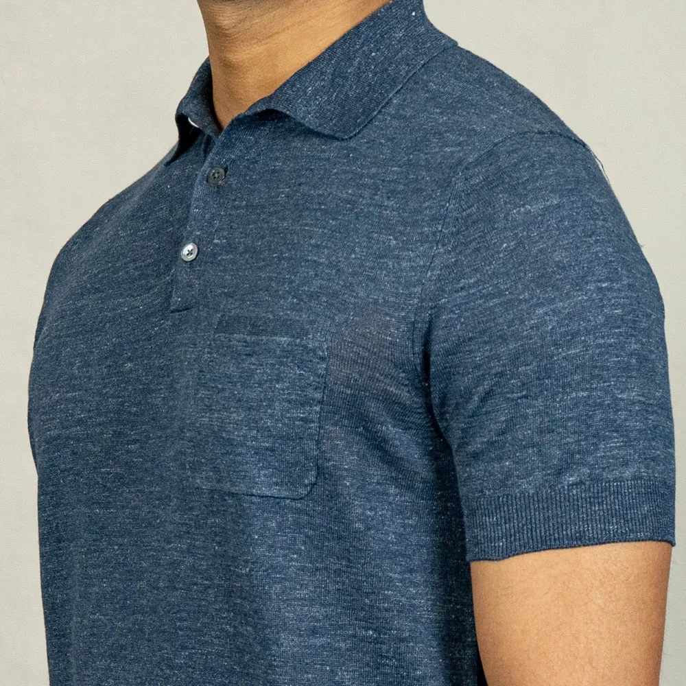 Navy Linen-Cotton Polo Shirt