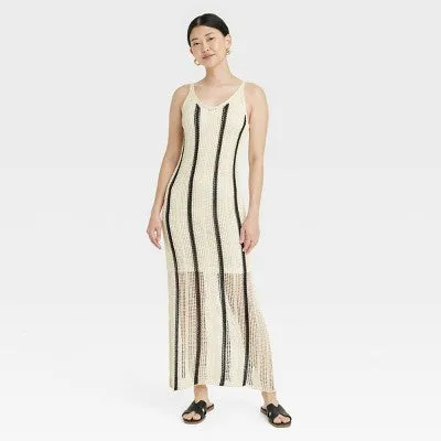 New - A New Day Women's Open Work Pointelle Dress Maxi Sundress