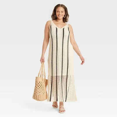 New - A New Day Women's Open Work Pointelle Dress Maxi Sundress