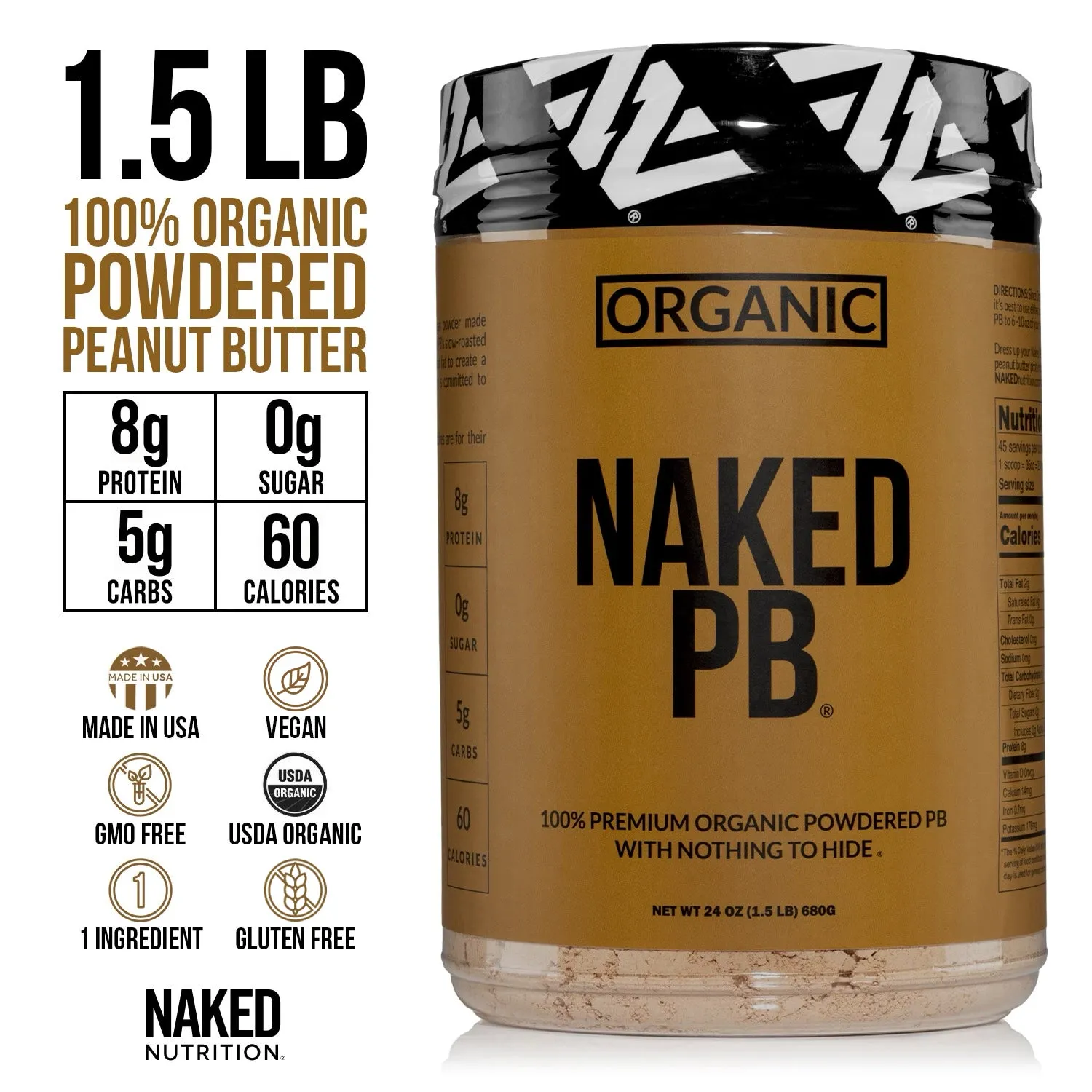 Organic Powdered Peanut Butter | Organic Naked PB - 1.5LB