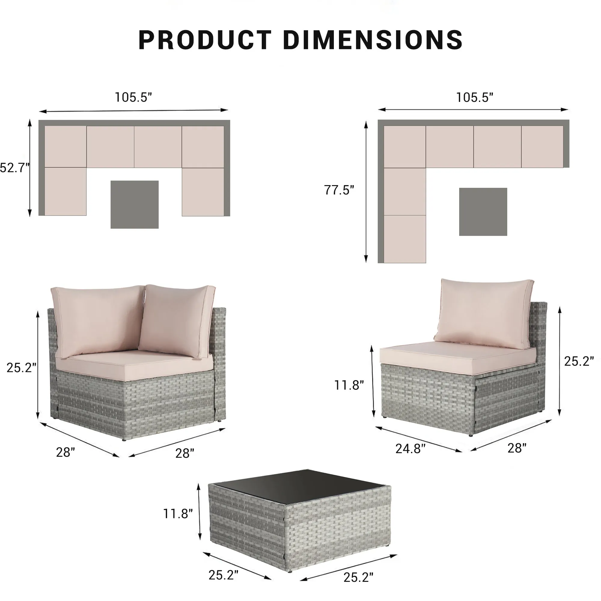 Outdoor Rattan 7 Pieces Furniture Sofa And Table Set