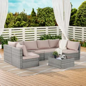 Outdoor Rattan 7 Pieces Furniture Sofa And Table Set