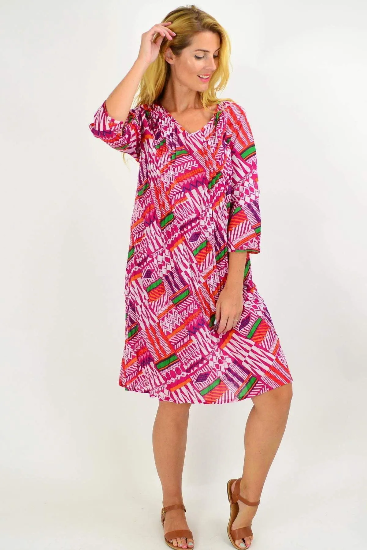 Pink Abstract Print One Summer Tunic Dress