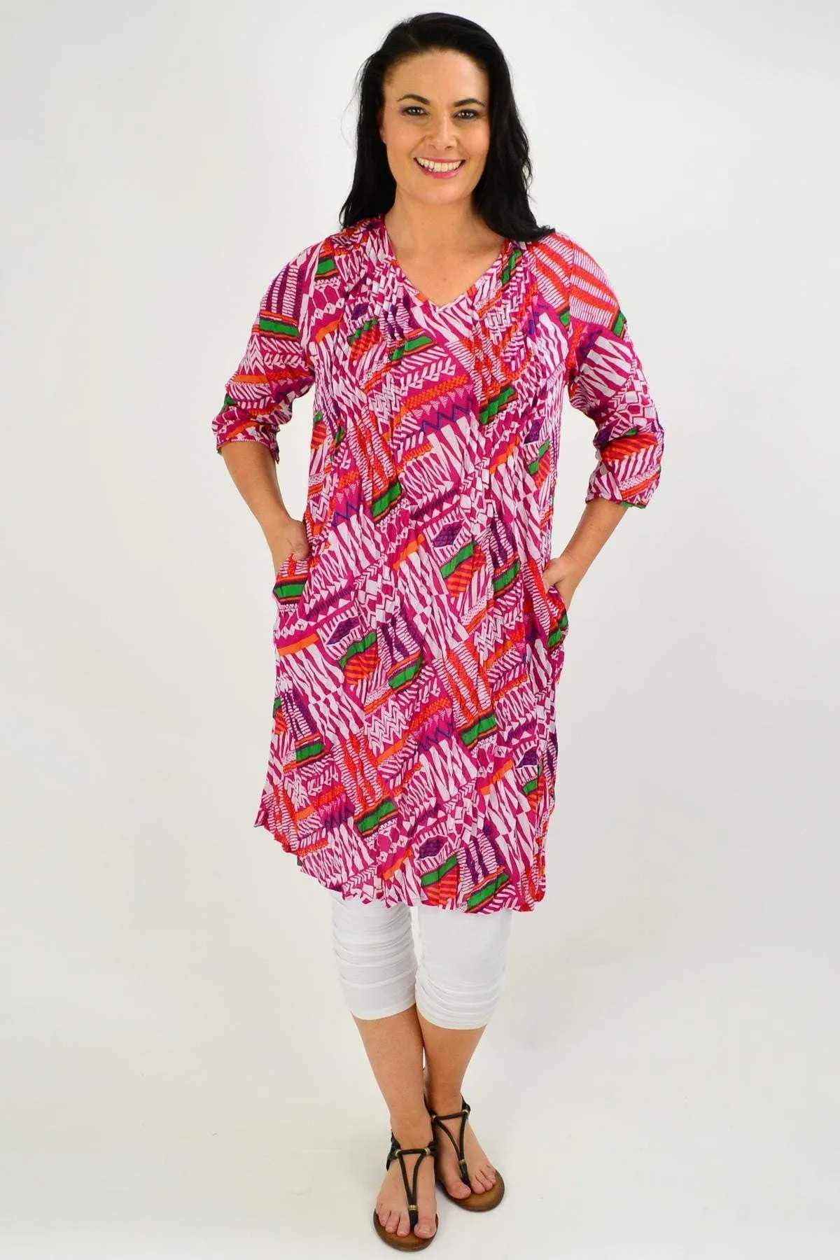 Pink Abstract Print One Summer Tunic Dress