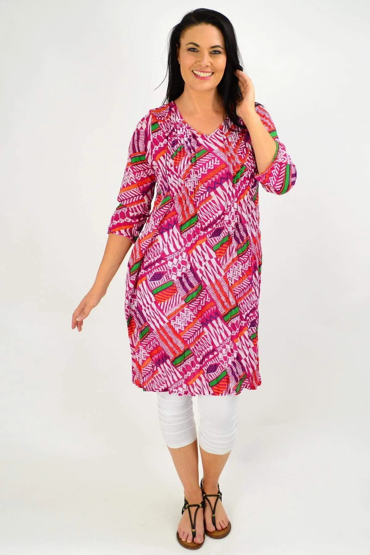 Pink Abstract Print One Summer Tunic Dress