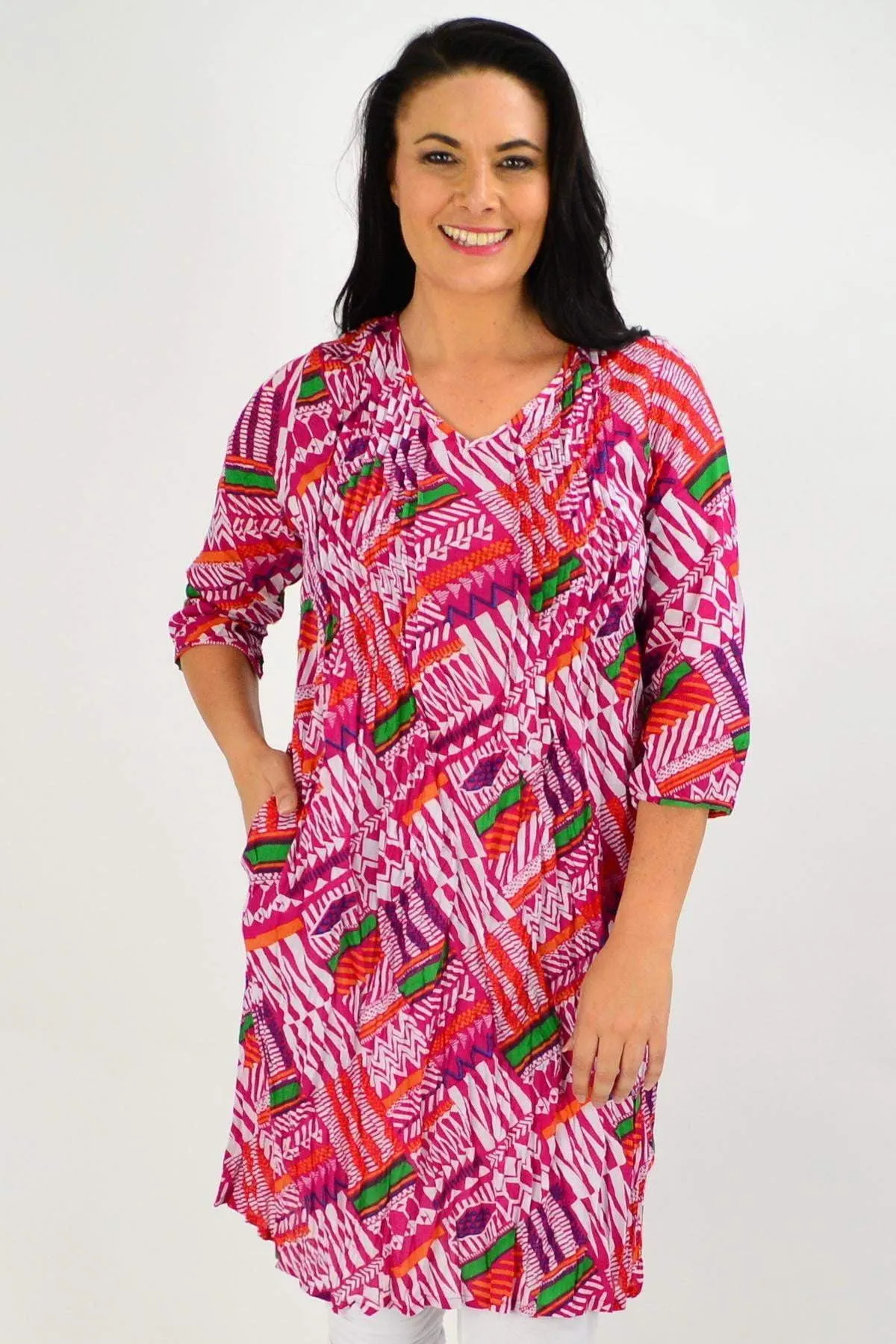 Pink Abstract Print One Summer Tunic Dress