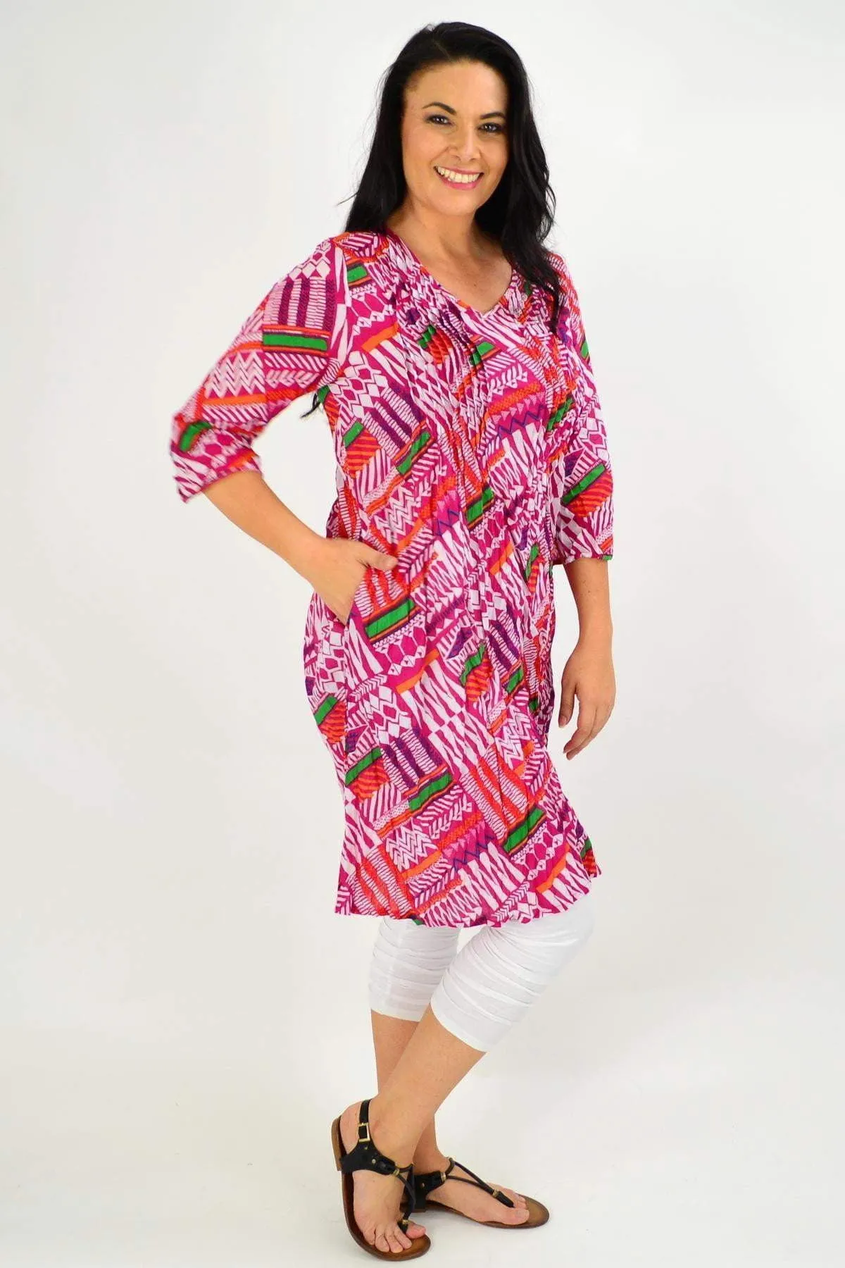 Pink Abstract Print One Summer Tunic Dress