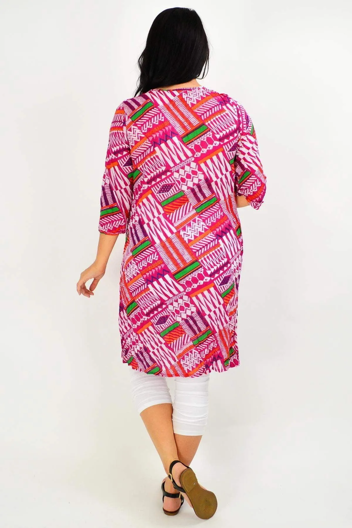 Pink Abstract Print One Summer Tunic Dress